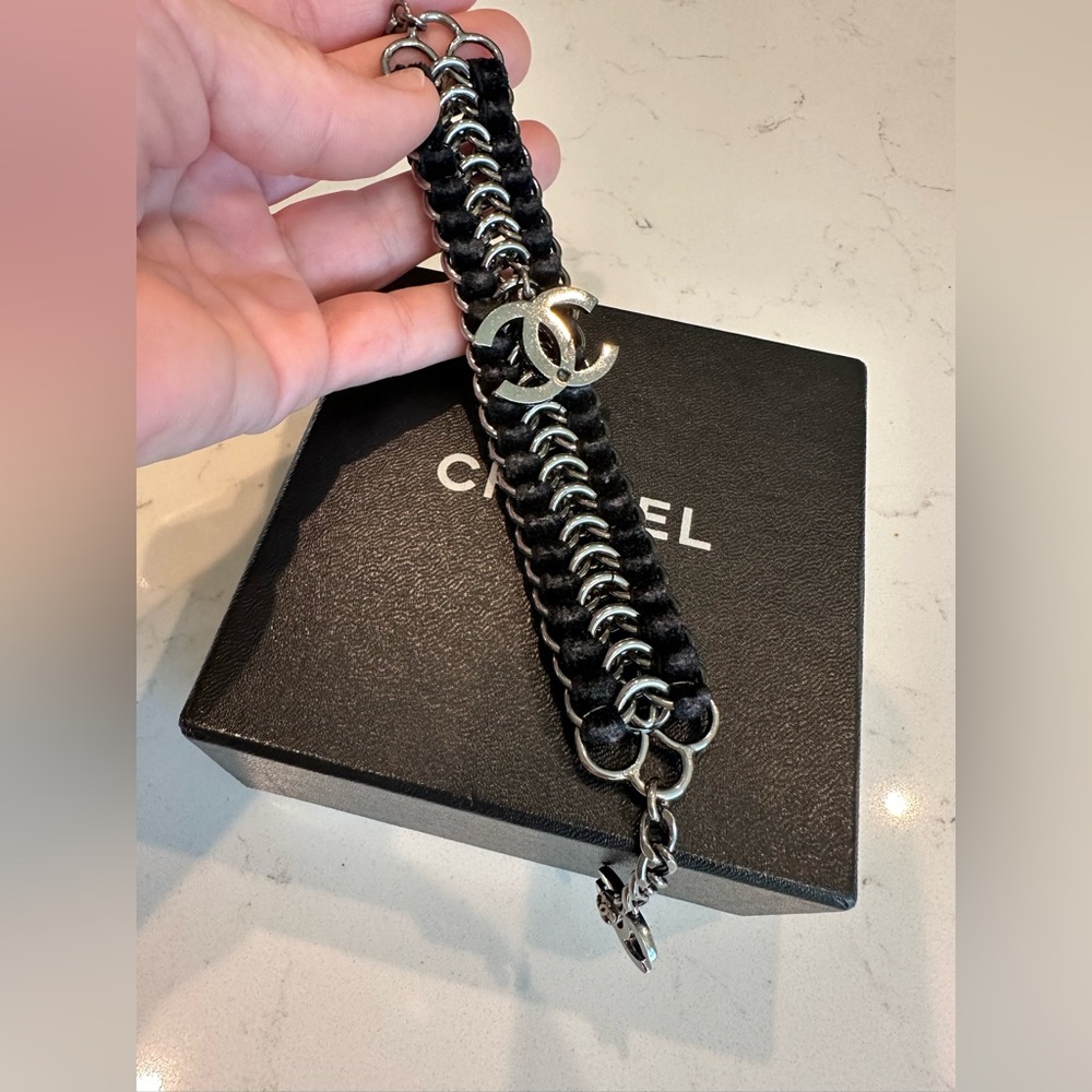 Authentic CHANEL velvet CC chain charm bracelet